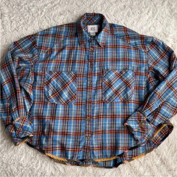 Urban Outfitters Women’s Oversized BDG Karl Cropped Plaid Flannel Shirt Top XS - Picture 11 of 16